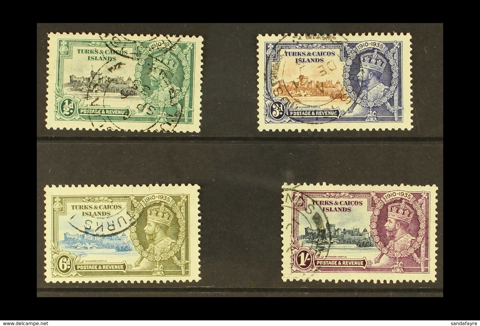 1935 Silver Jubilee Set, The 1s With "Kite And Vertical Log Variety, SG 187/90k, Fine Used, The 1s With A Few Nibbled Pe - Turcas Y Caicos