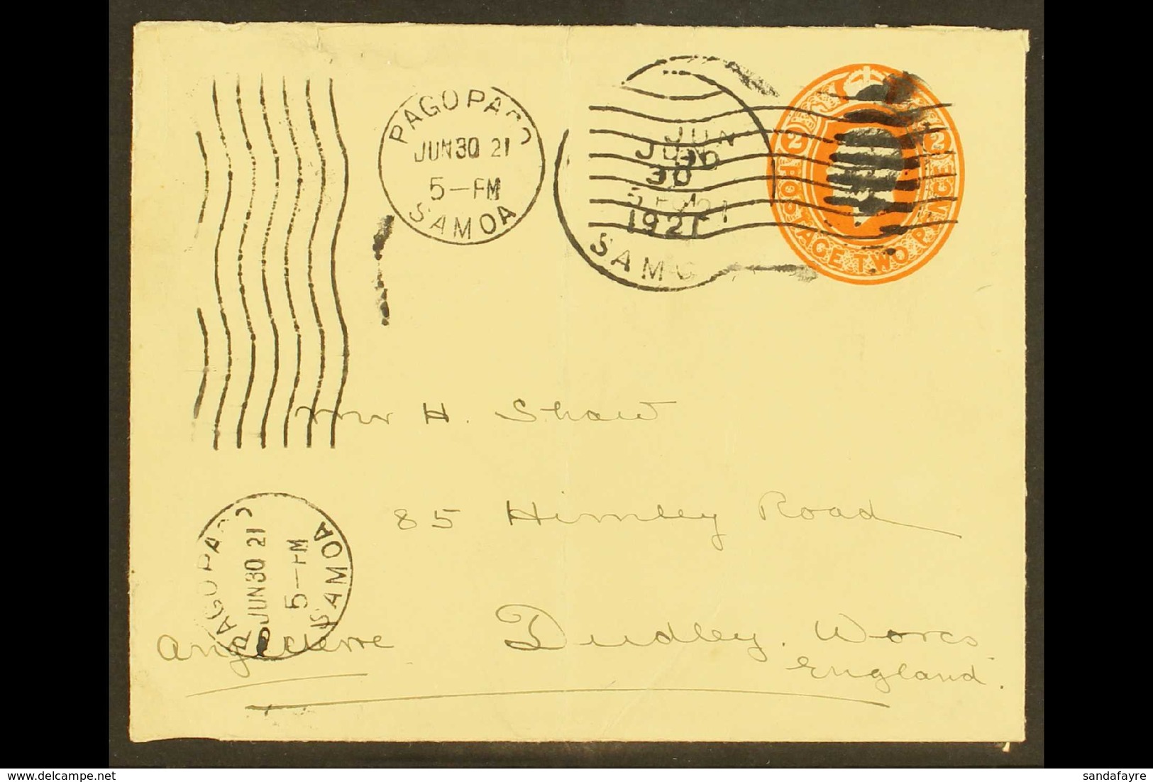 AMERICAN SAMOA GB POSTAL STATIONERY USED IN - 1921 (30 June) 2d Envelope Addressed To England With "PAGO PAGO / SAMOA" M - Otros & Sin Clasificación