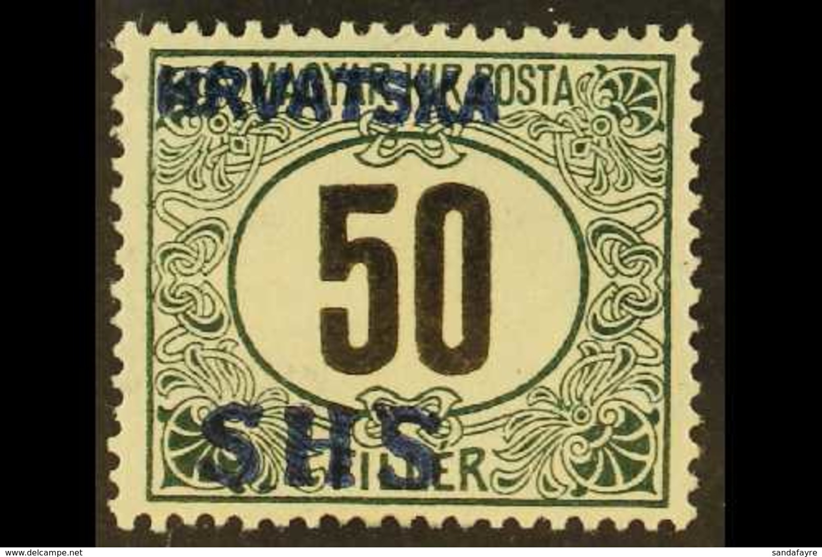 1918 ISSUES FOR CROATIA. POSTAGE DUE 1918 50f Black & Green Perf 15 Watermark Stephen's Crown Type Wz 6 With "HRVATSKA S - Otros & Sin Clasificación