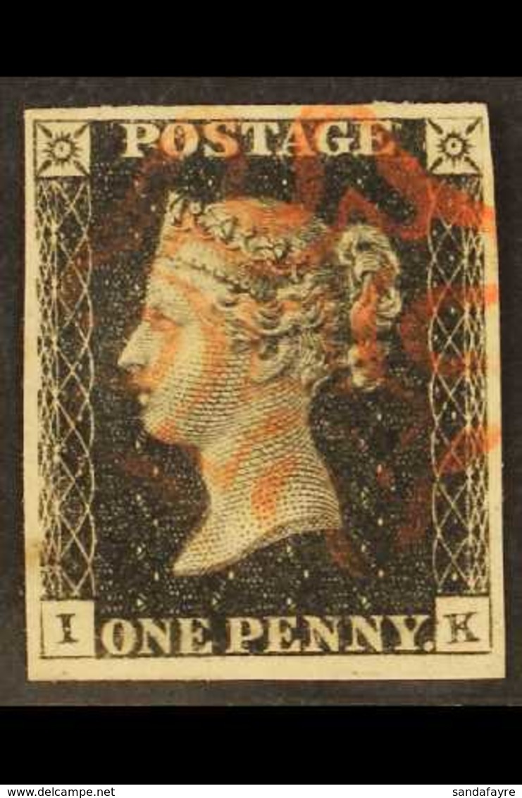 1840 1d Black 'I K' Plate 6, SG 2, Used With 4 Margins & Red MC Cancellation. For More Images, Please Visit Http://www.s - Sin Clasificación