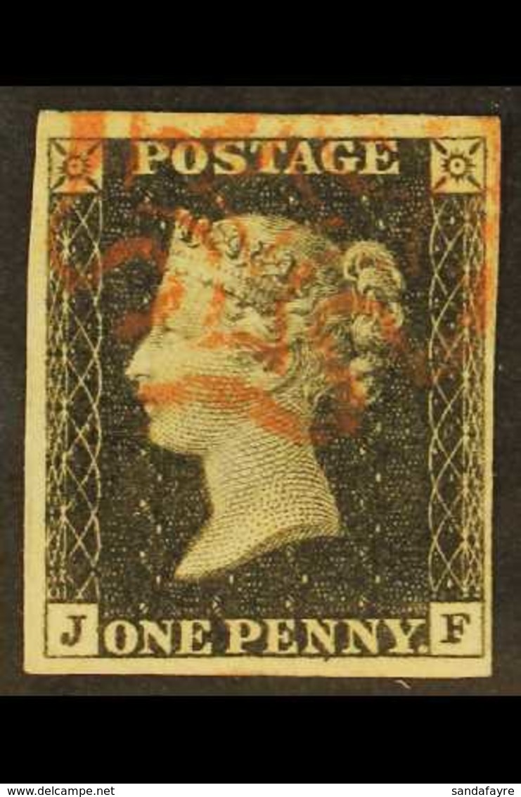 1840 1d Black 'JF' Plate 1a, SG 2, Used With 4 Margins & Red MC Cancellation. For More Images, Please Visit Http://www.s - Sin Clasificación