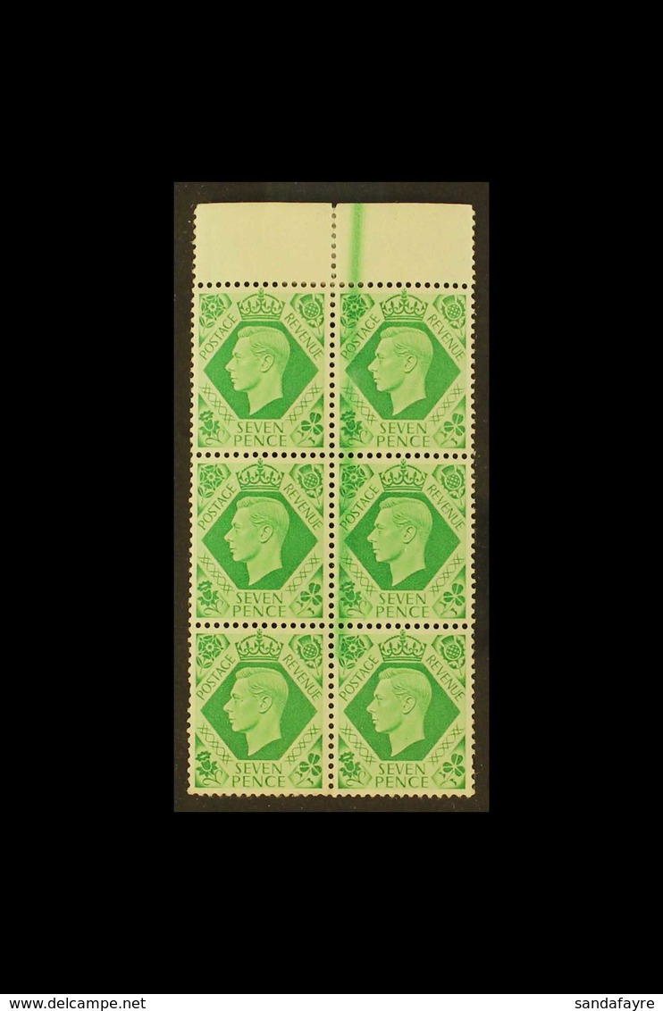 1937-47 7d Emerald-green, Block Of 6 With LARGE GREEN INK LINE FLAW In Top Margin And Down Three Stamps, SG 471, Hinged  - Sin Clasificación
