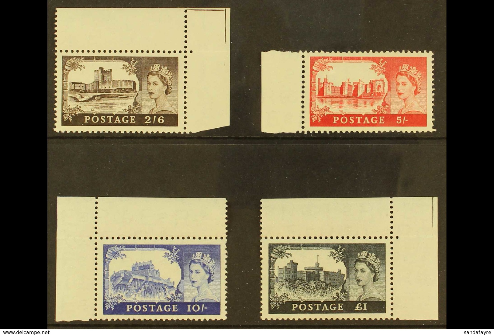 1955 Castles Waterlow Set Complete, SG 536/39, Never Hinged Mint, All But The 5s Showing Sheet Margin Marks Which Prove  - Otros & Sin Clasificación