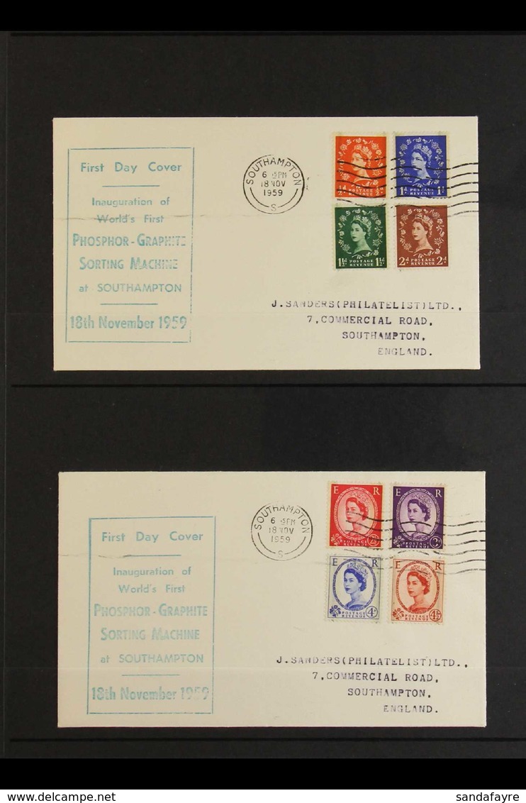 1959 (18th November) Phosphor-Graphite Wilding Definitives Set Of Eight Over Two Matching Cacheted Covers, Southampton " - FDC