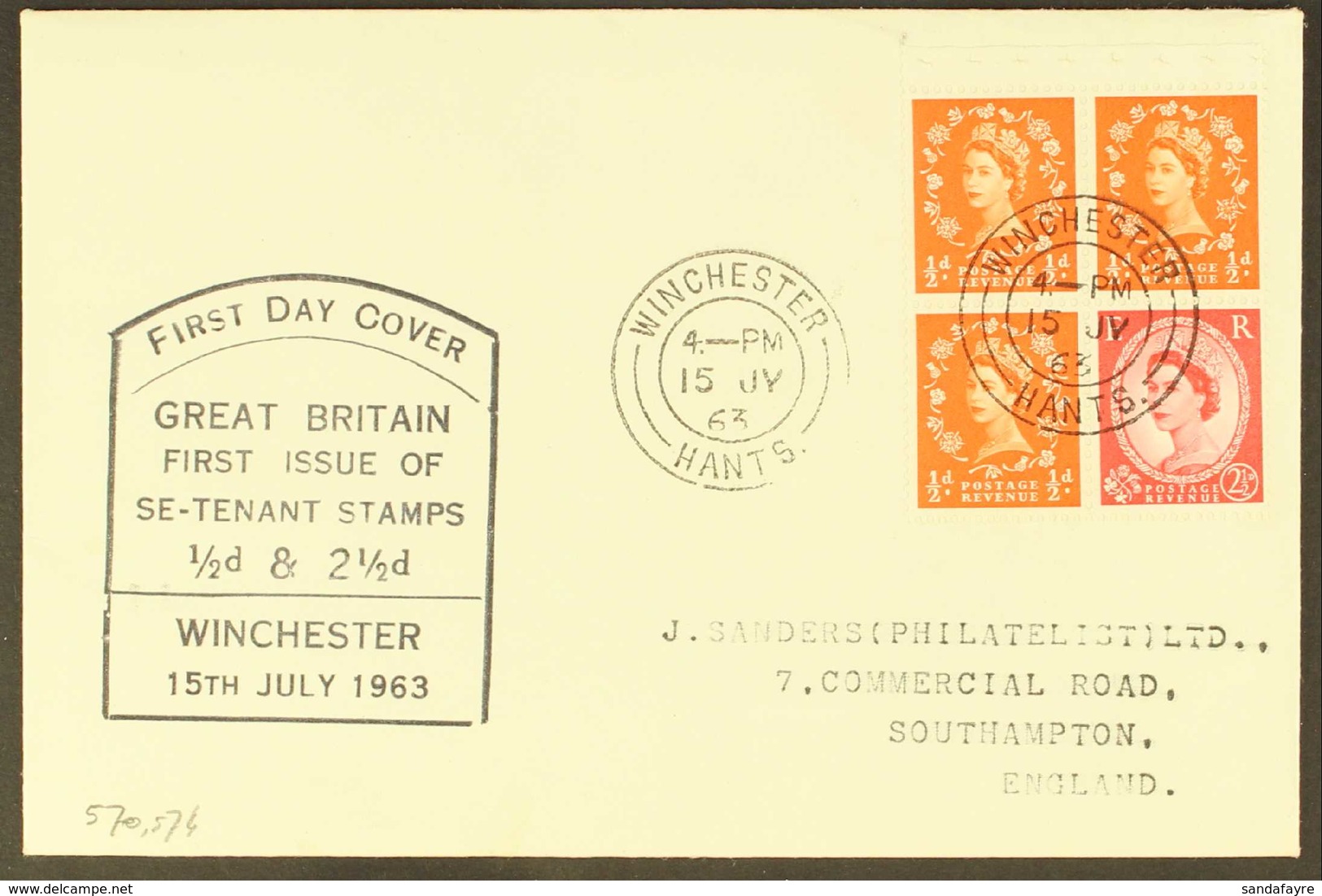 1963 (15th July) Definitive 3 X ½d Plus 2½d Se-tenant Pane (ex 2s Holiday Booklet) On Cacheted Cover, Winchester Cds. Fo - FDC