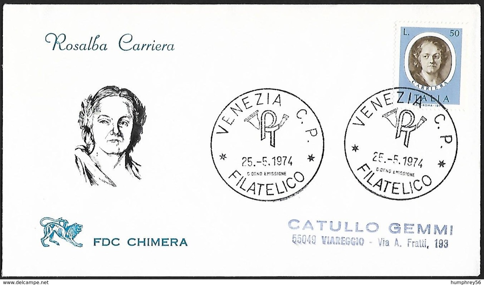 1974 - ITALIA - FDC + Y&T 1176 [Rosalba Carriera] + VENEZIA & VIAREGGIO - FDC