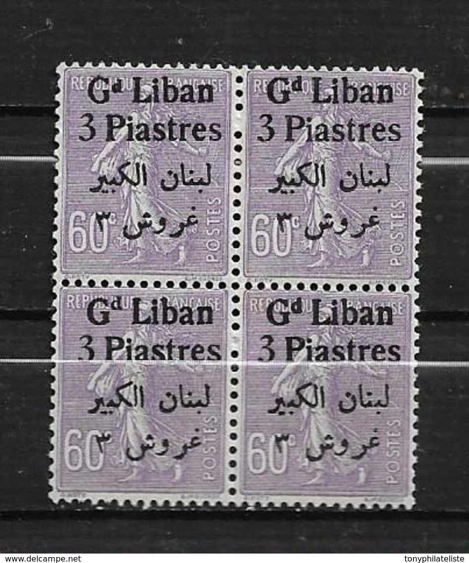 Colonies Grand Liban De 1924/25  N°33 En Bloc De 4 Neuf ** - Unused Stamps