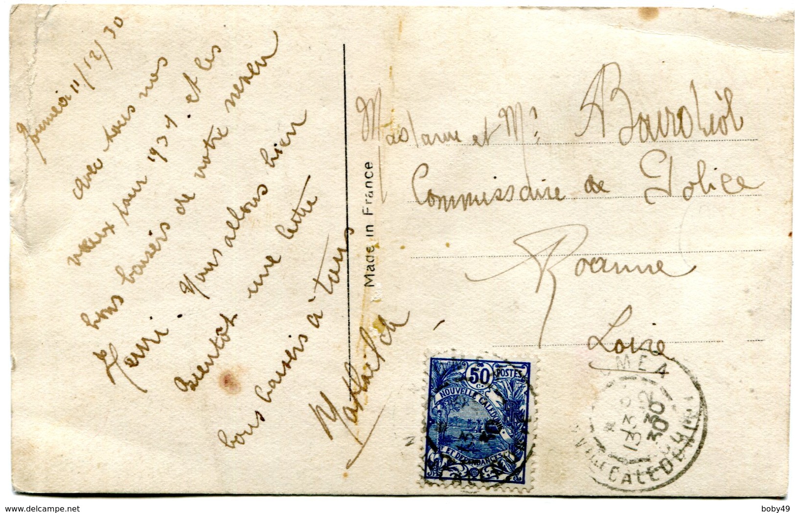 N°113 Sur CP De Bonne Année Oblitéré à NOUMEA Le 30/12/1930 - Lettres & Documents