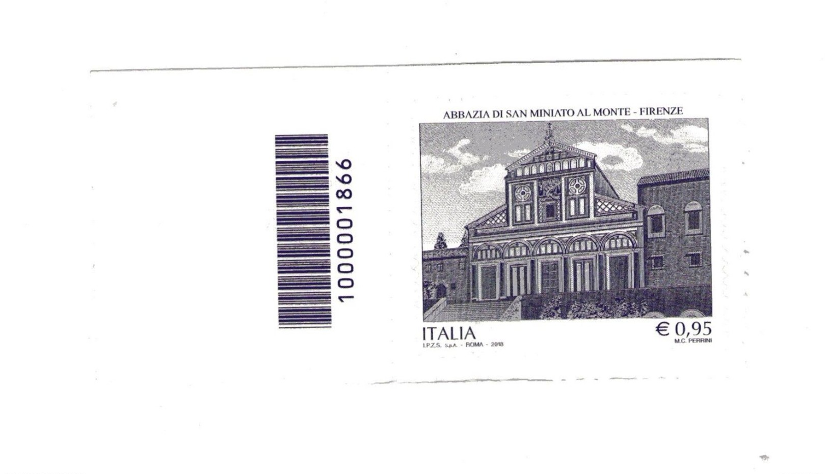 Francobollo Codice Barre 1866 ABBAZIA DI SAN MINIATO AL MONTE-FIRENZE-del 2018 - Bar Codes