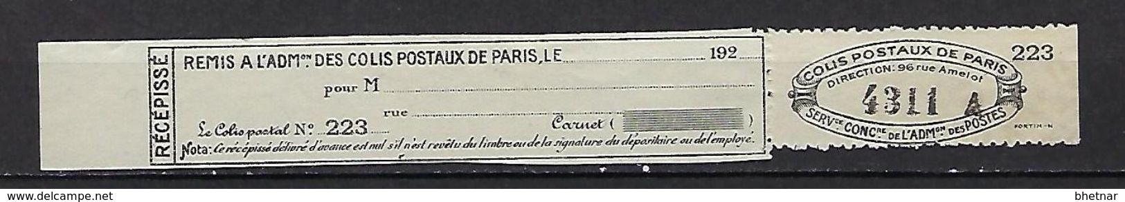 FR Colis Postaux Paris Pour Paris Maury 168 1926 Neuf** - Mint/Hinged