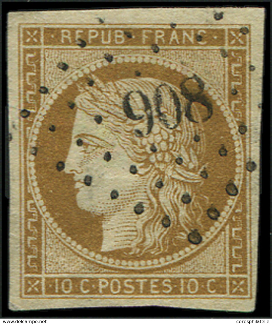 EMISSION DE 1849 - 1    10c. Bistre Jaune, Obl. PC 908, Frappe Superbe - 1849-1850 Cérès