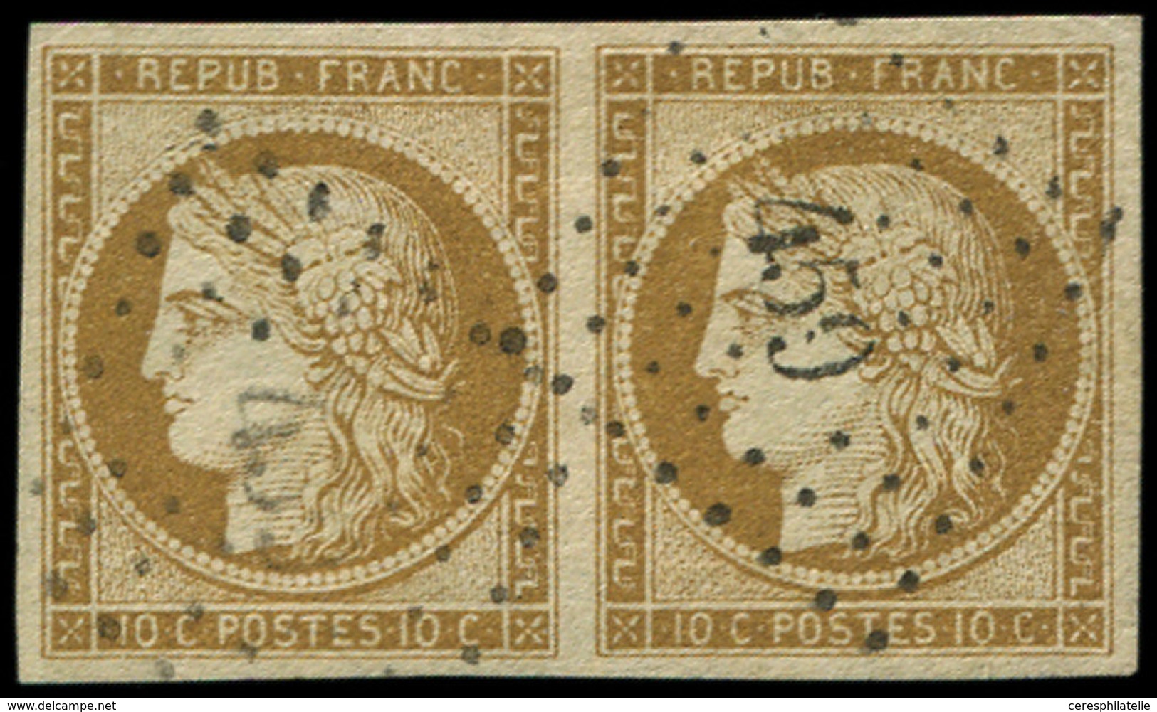 EMISSION DE 1849 - 1    10c. Bistre-jaune, PAIRE Obl. PC 459, Frais Et TB - 1849-1850 Ceres