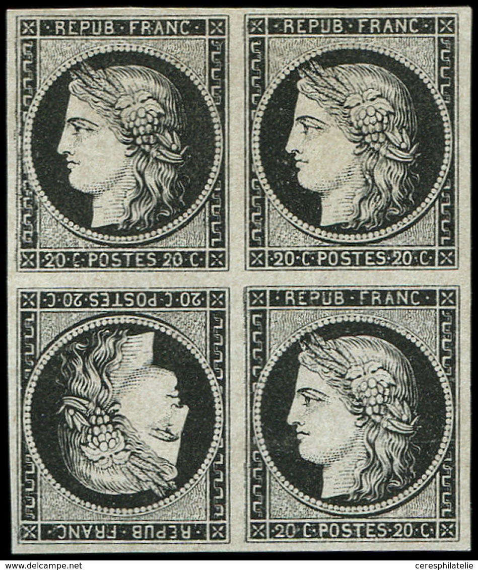 (*) EMISSION DE 1849 - T3c  20c. Noir Sur Jaune, TETE BECHE Dans Un BLOC De 4, Très Frais Et TB. C - 1849-1850 Cérès