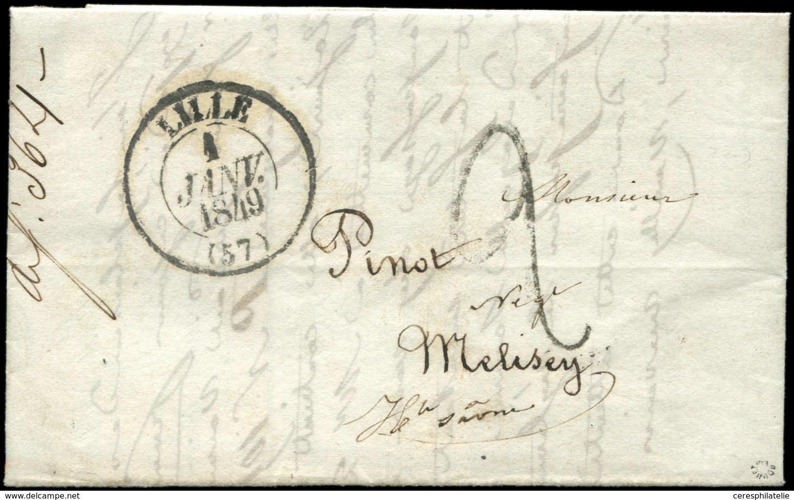 Let EMISSION DE 1849 - Càd T13 LILLE 1 JANV 1849 S. LAC Avec Taxe 2, Superbe - 1849-1850 Ceres