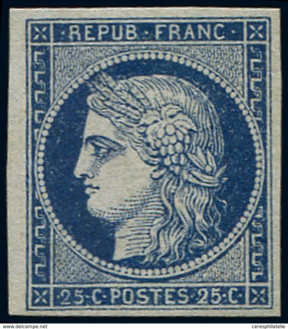 (*) EMISSION DE 1849 - 4a   25c. Bleu Foncé, Très Frais, TB, Cote Maury, Certif. Calves - 1849-1850 Cérès