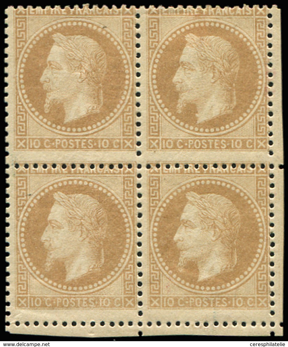 * EMPIRE LAURE - 28B  10c. Bistre, T II, BLOC De 4, PIQUAGE DECALE, Petit Cdf, TB - 1863-1870 Napoléon III Lauré