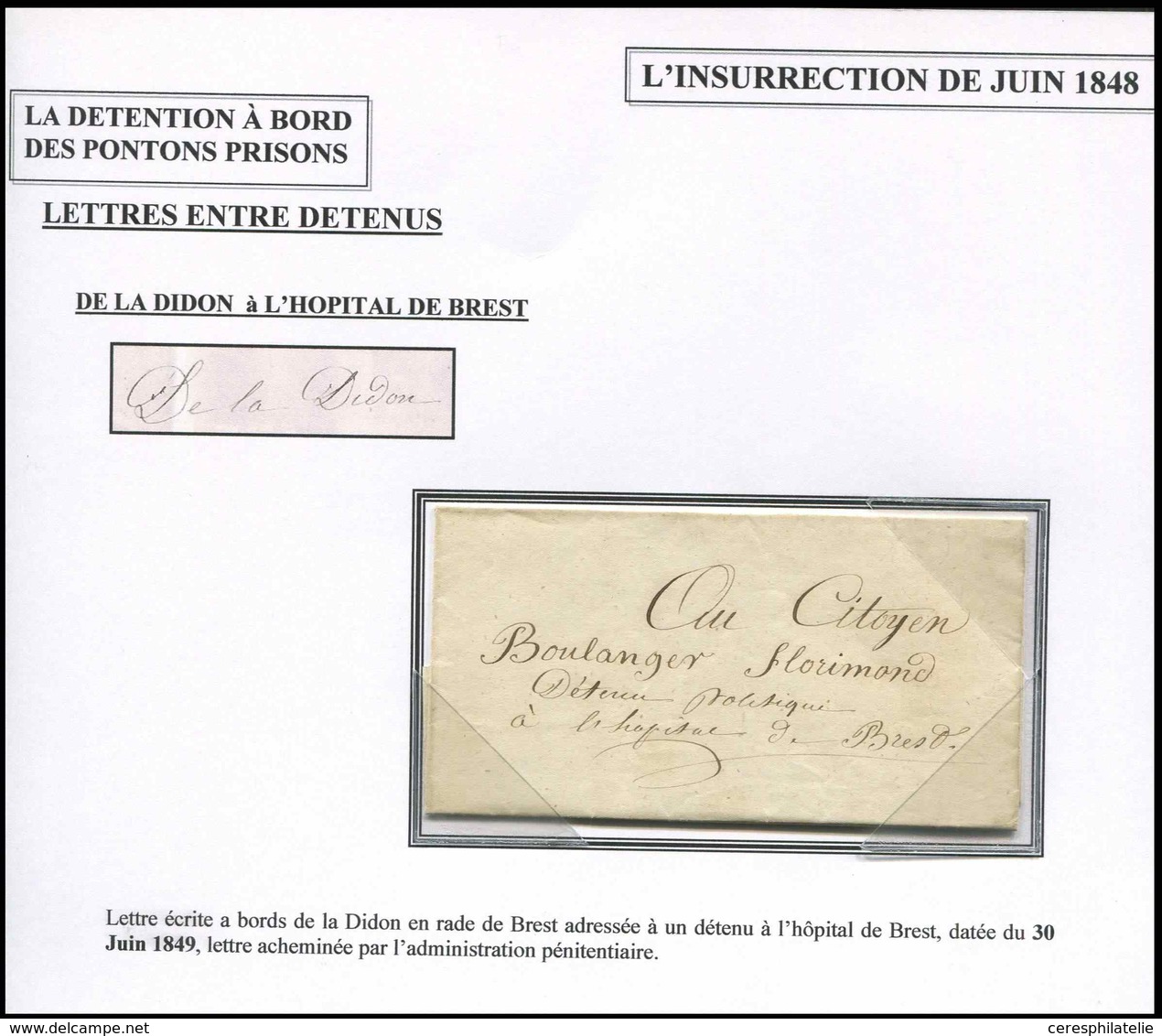 Let LETTRES SANS TIMBRE ET DOCUMENTS DIVERS - Lettre Du 30/6/49 écrite à Bord De La Didon En Rade De Brest Pour Un Déten - Otros & Sin Clasificación