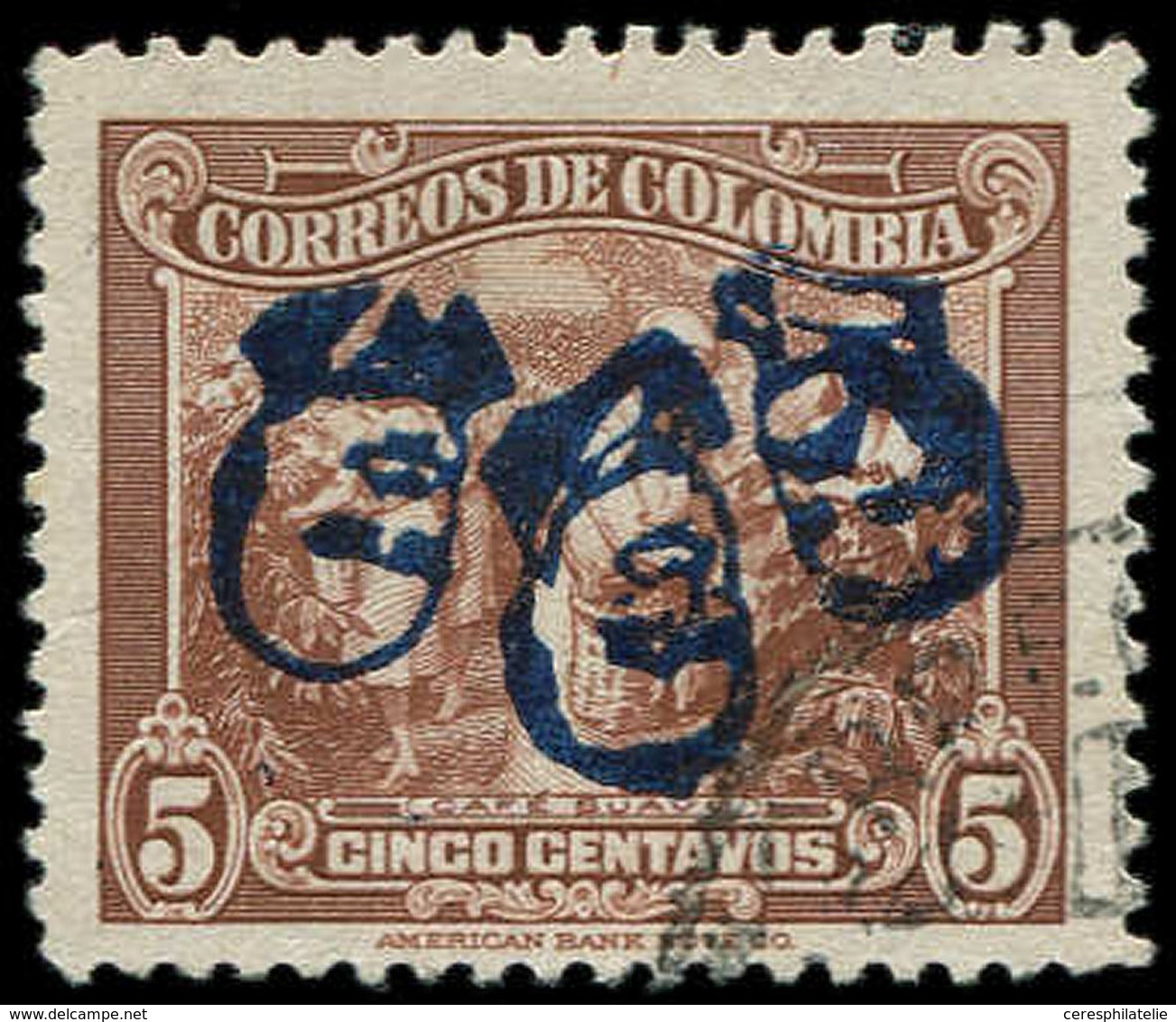 COLOMBIE 359 : 5c. Brun-rouge, Surcharge RENVERSEE, TB - Colombie