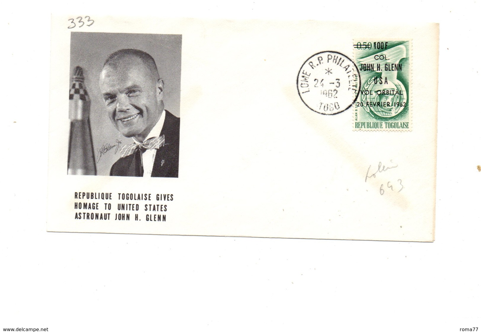 LAB333 - TOGO 1962 , Space, Fdc Commemorativa GLENN - Africa