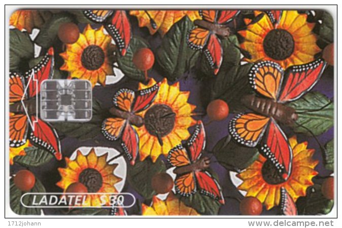 MEXICO A-580 Chip Telmex - Painting, Plant, Flowers, Animal, Butterfly - Used - Mexico