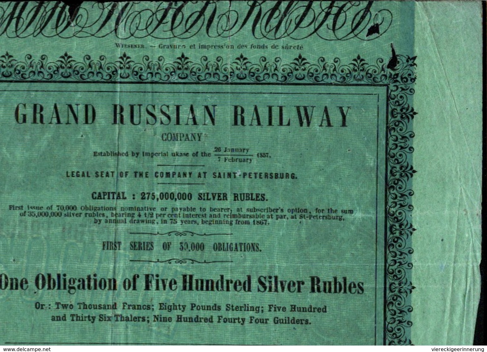 ! 1859 Russland, Russie, Russia, 500 Rubel Obligation, Bond, Anleihe, Eisenbahn, Chemin De Fer, Railway - Russland