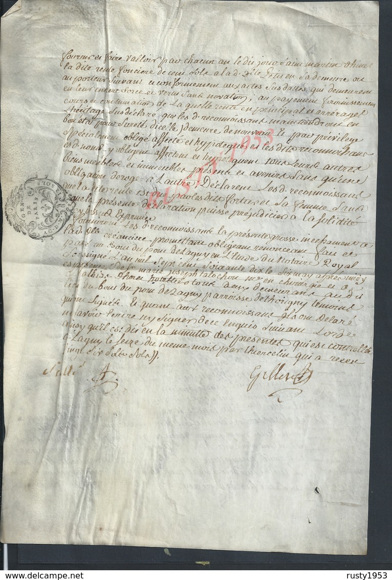 ACTE 1770 CACHET GÉNÉRALITÉ LAGNY X GOUVERNES LIRE : - Cachets Généralité