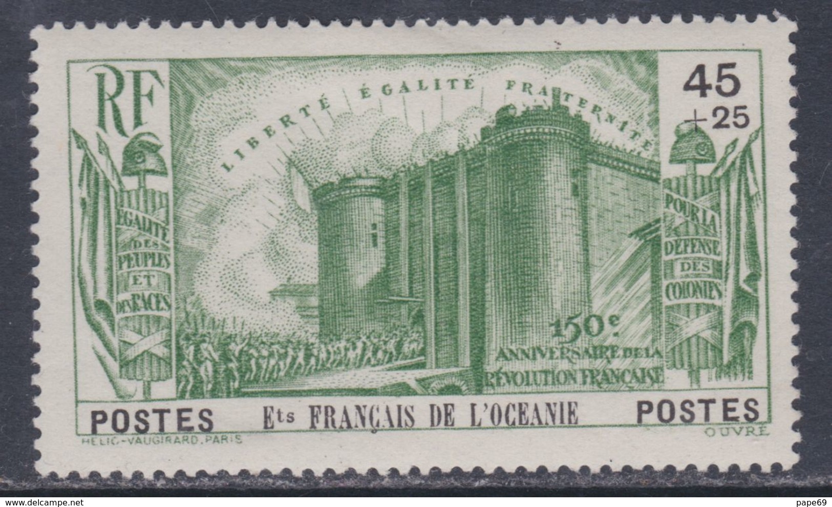 Océanie  N° 130 X  Partie De Série 150ème Anniversaire De La Révolution : 45 C. + 25 C. Vert Trace De Charnière Sinon TB - Unused Stamps