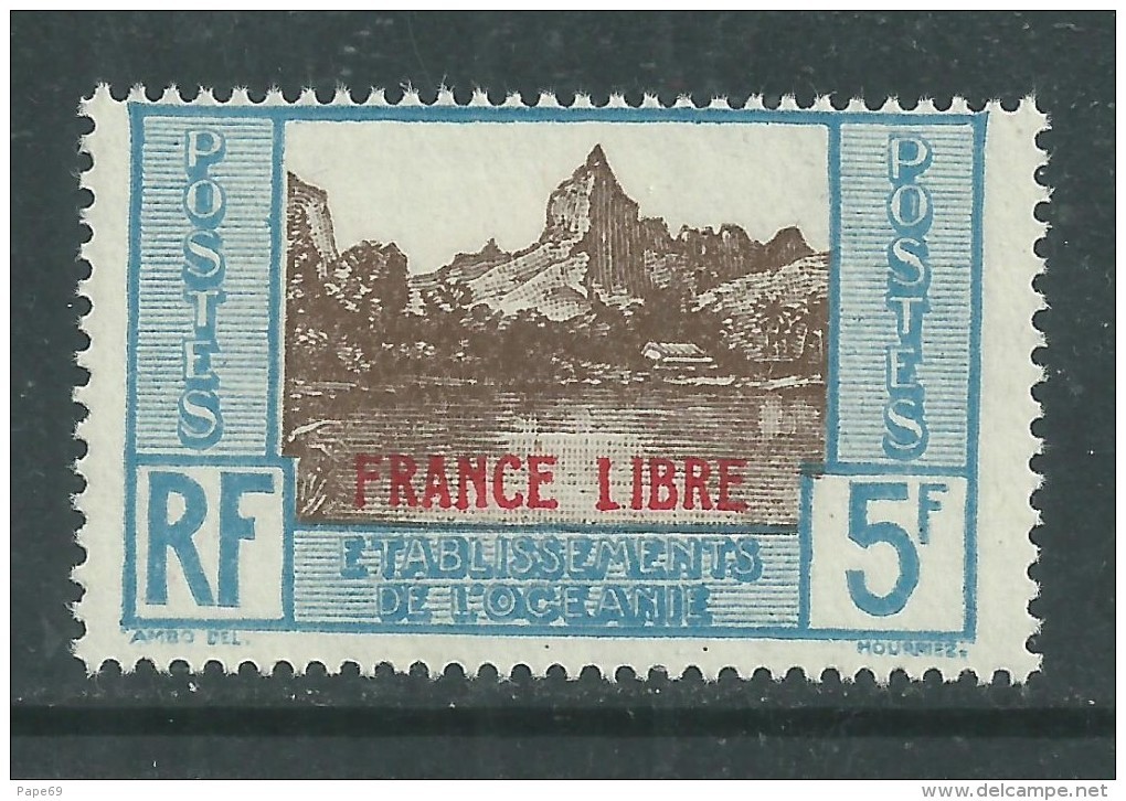 Océanie N° 141 X  5 F.  Bleu Clair Et Brun Surchargé  "France Libre" Trace De Charnière SinonTB - Neufs