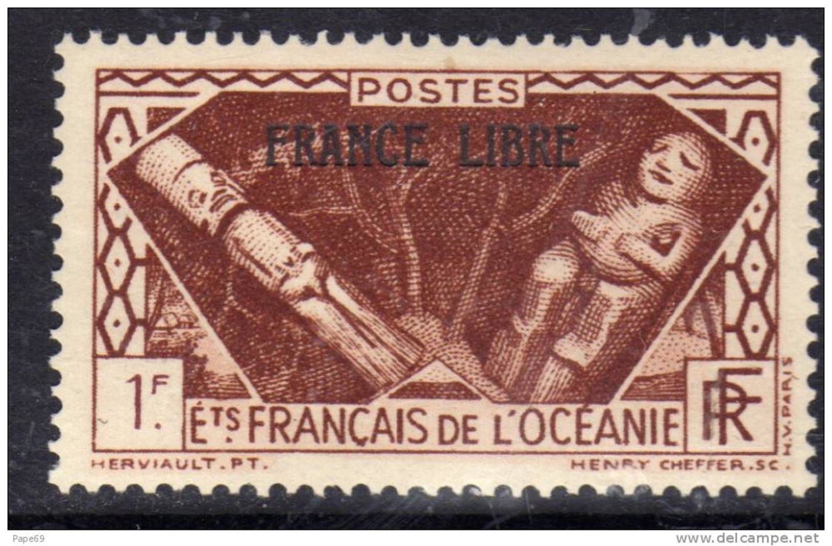 Océanie N° 144 X  1 F.  Marron Surchargé  "France Libre" Trace De Charnière Sinon TB - Neufs