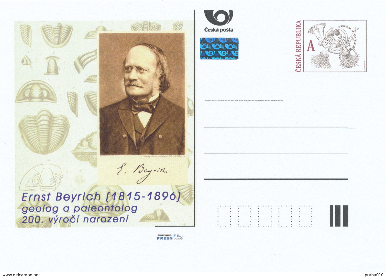 Rep. Ceca / Cart. Postali (Pre2015/32) Ernst Beyrich (1815-1896) Geologo E Paleontologo Tedesco, 200 ° Compleanno - Cartoline Postali