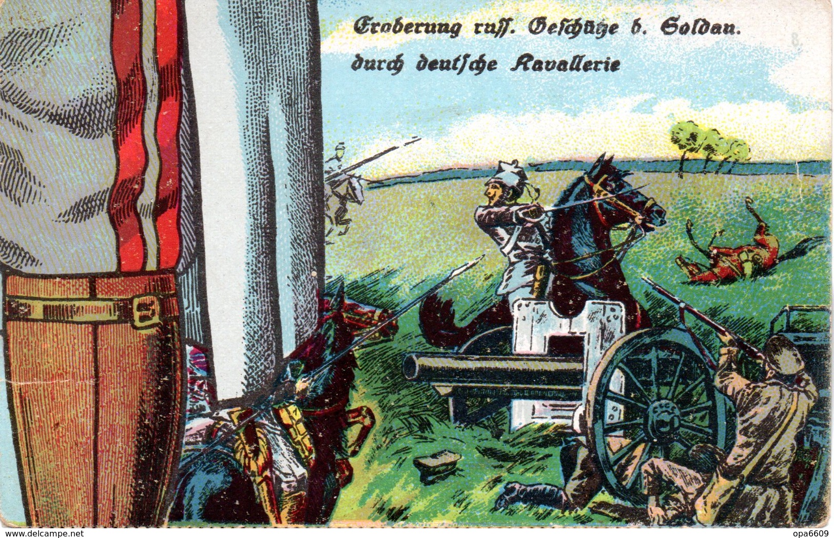 Original Einzelne (Puzzle)-Feldpostkarte, Militär, 1.WK: "Eroberung Russ.Geschütze B. Soldau Durch Deutsche Kavallerie"" - Weltkrieg 1914-18