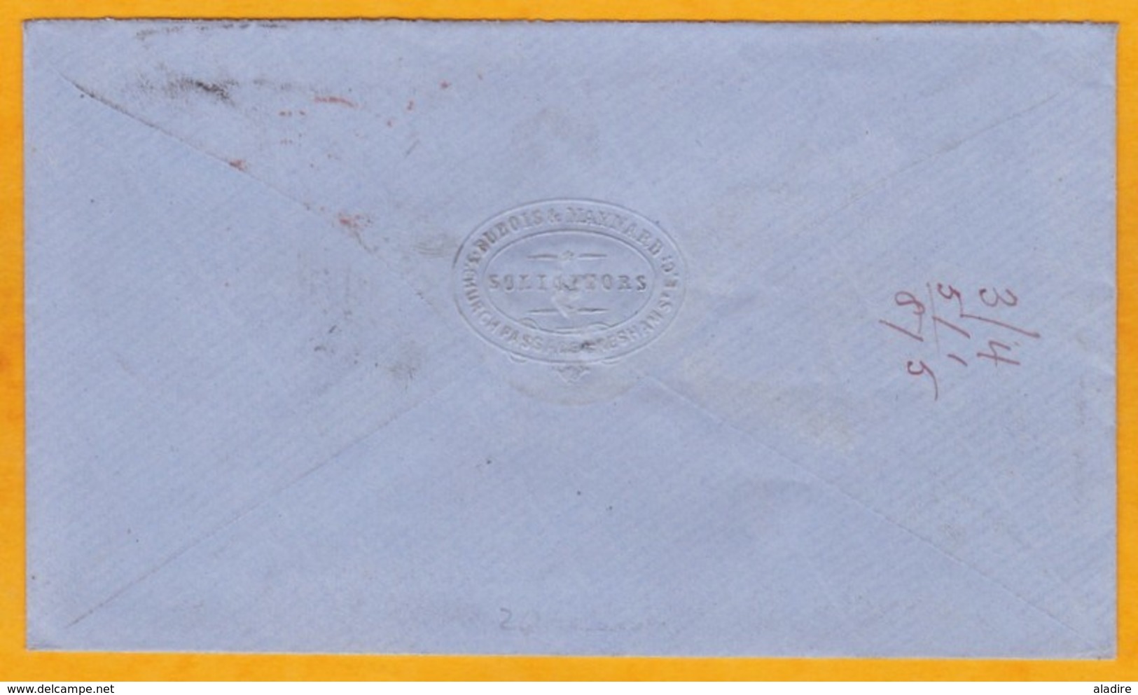 1867 Enveloppe Pré Payée De Londres à Paris - Entrée Par Calais - Postmark Collection