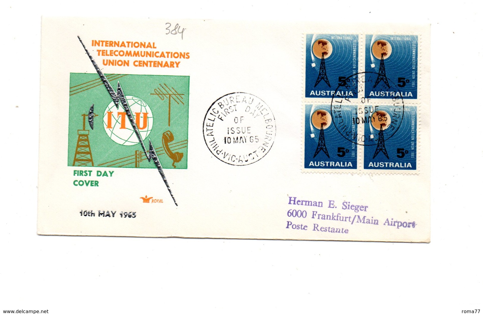 LAB384 - AUSTRALIA 1965  ,   Fdc Commemorativa.  UIT - Storia Postale