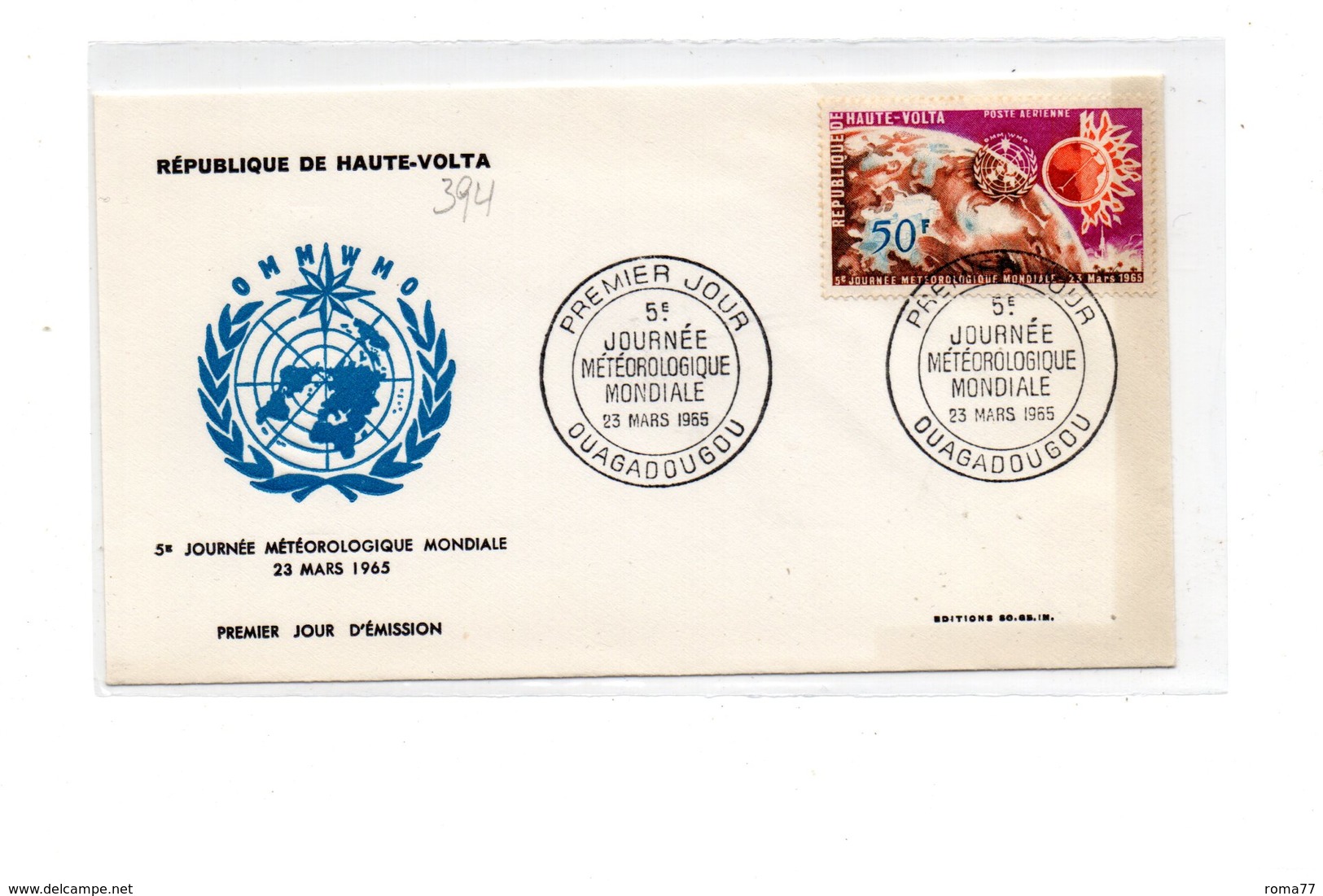 LAB394 - ALTO VOLTA 1965  ,  Space Spazio Fdc Commemorativa. Journee Meteorologique - Afrika