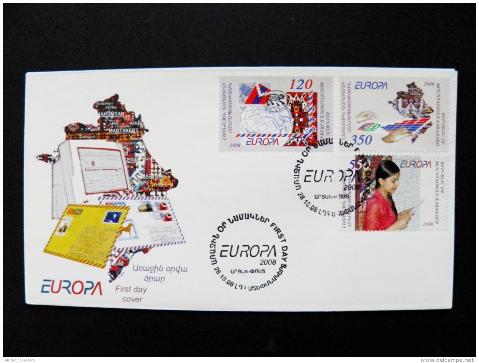 FDC Cover From Nagorno Mountainous Karabakh 2008 Europa Cept Letter Writing Stamp On Stamp - Armenia