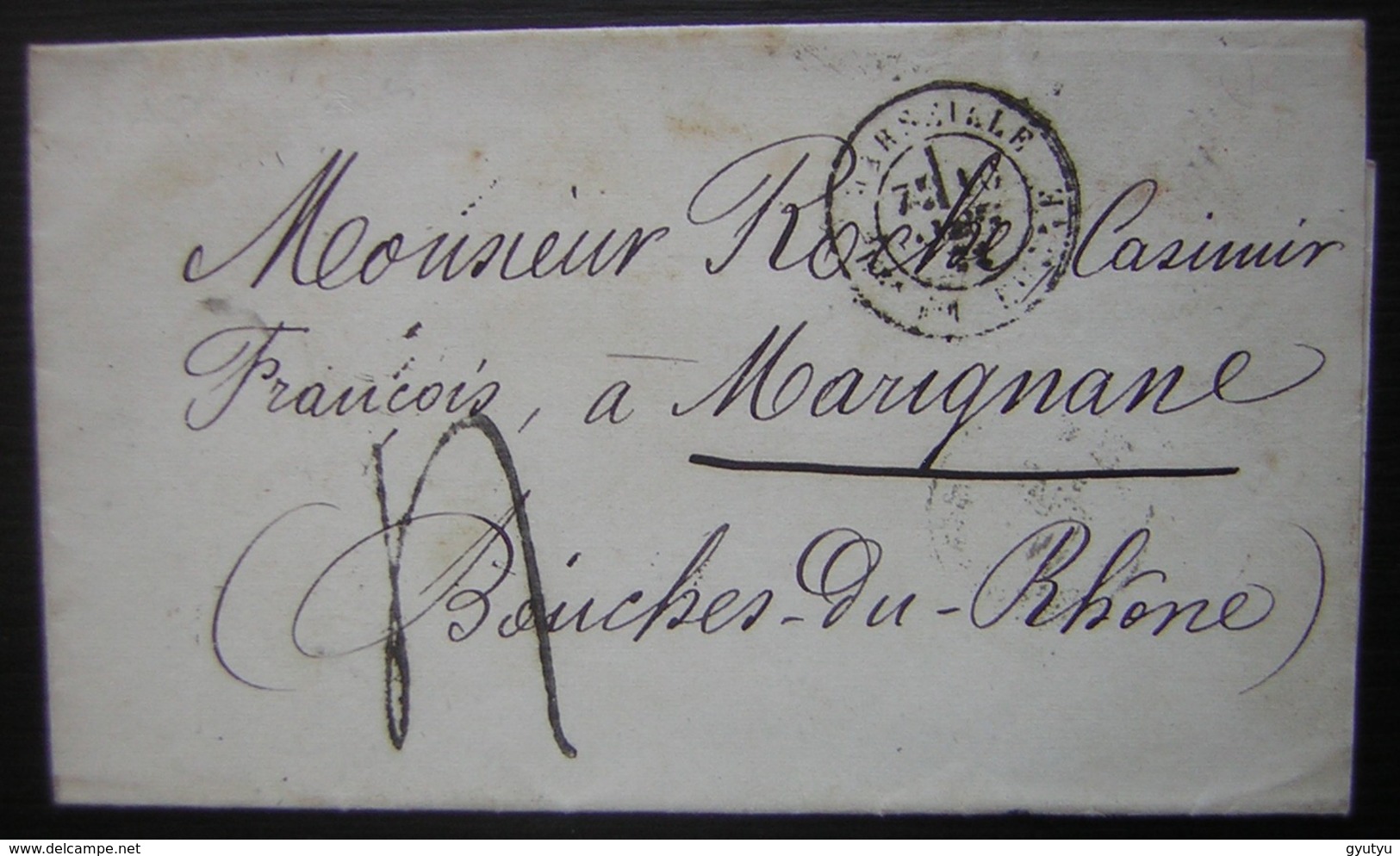 Marseille, Lettre Pour Marignane Avec Cachet Bleu Des Douanes à L'arrière - 1849-1876: Classic Period
