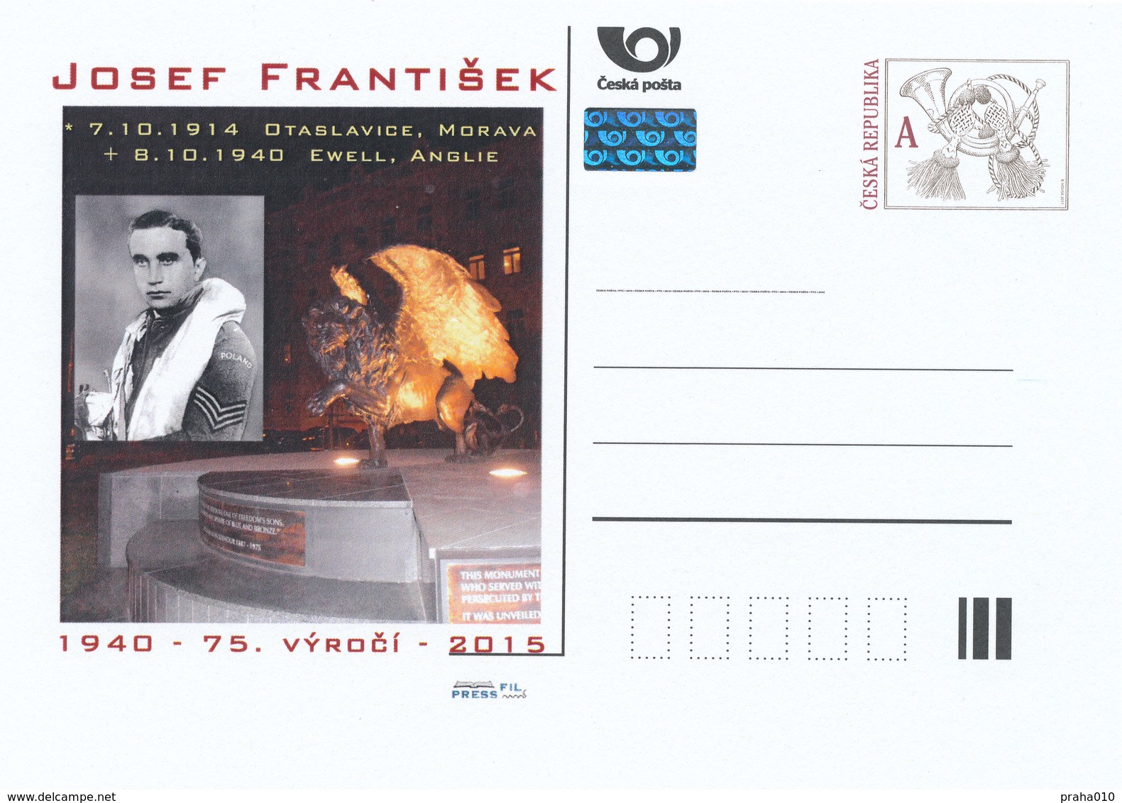 Rep. Ceca / Cart. Postali (Pre2015/35) Sergente Josef František DFM (1914-1940) Pilota Ceco Da Combattimento; WWII - Cartes Postales