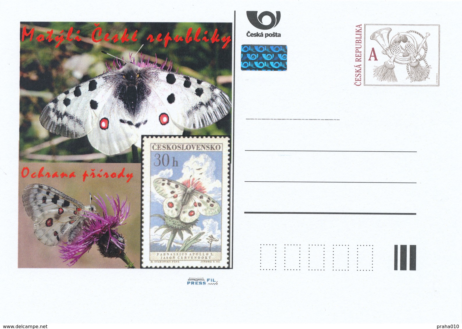 Rep. Ceca / Cart. Postali (Pre2015/36) Farfalle CR Protezione Della Natura, Pittore: Max Svabinsky 1 - Parnassius Apollo - Cartoline Postali