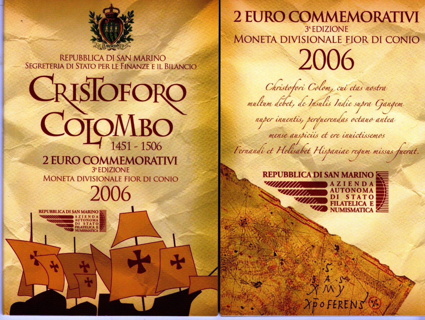 Rare! San Marino 2 Euro Commemorativi 2006 Cristoforo Colombo (Commemoratif San Marin Christophe Colomb) (FDC) - San Marino