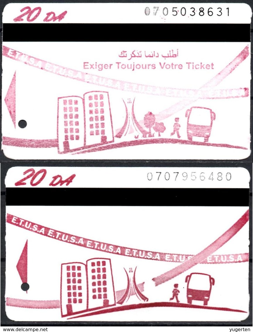 2 Tickets Transport Algeria Bus Text & Trees Omitted Algiers Alger - Biglietto Dell'autobus - 1 Busticket Variety - Wereld