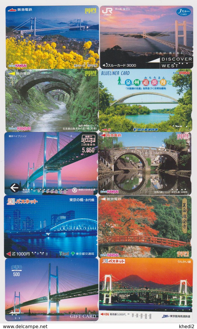 LOT De 10 Cartes JAPON - PONT - BRIDGE JAPAN Prepaid Cards - BRÜCKE Karten - 210 - Japon