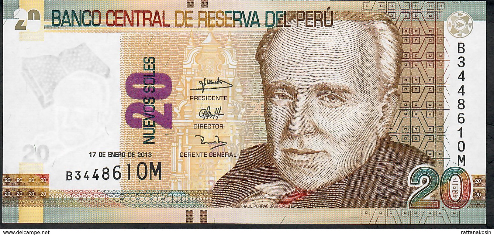 PERU P188 20 N.SOLES 17.1.2013 Prefix B      UNC. - Pérou