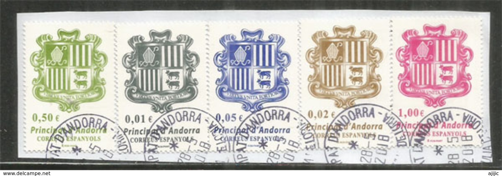 Nouvelle Serie Complète Blasons D'Andorre Correu Andorra.,  Oblitéré 1 ère Qualité, Sur Fragment Lettre - Gebraucht