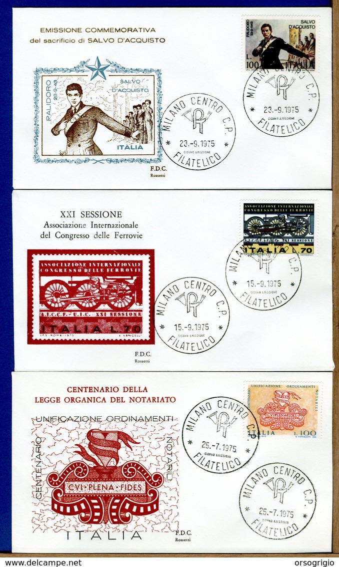 ITALIA - FDC 1975 -  SALVO D'ACQUISTO - FERROVIE - NOTARIATO - FDC