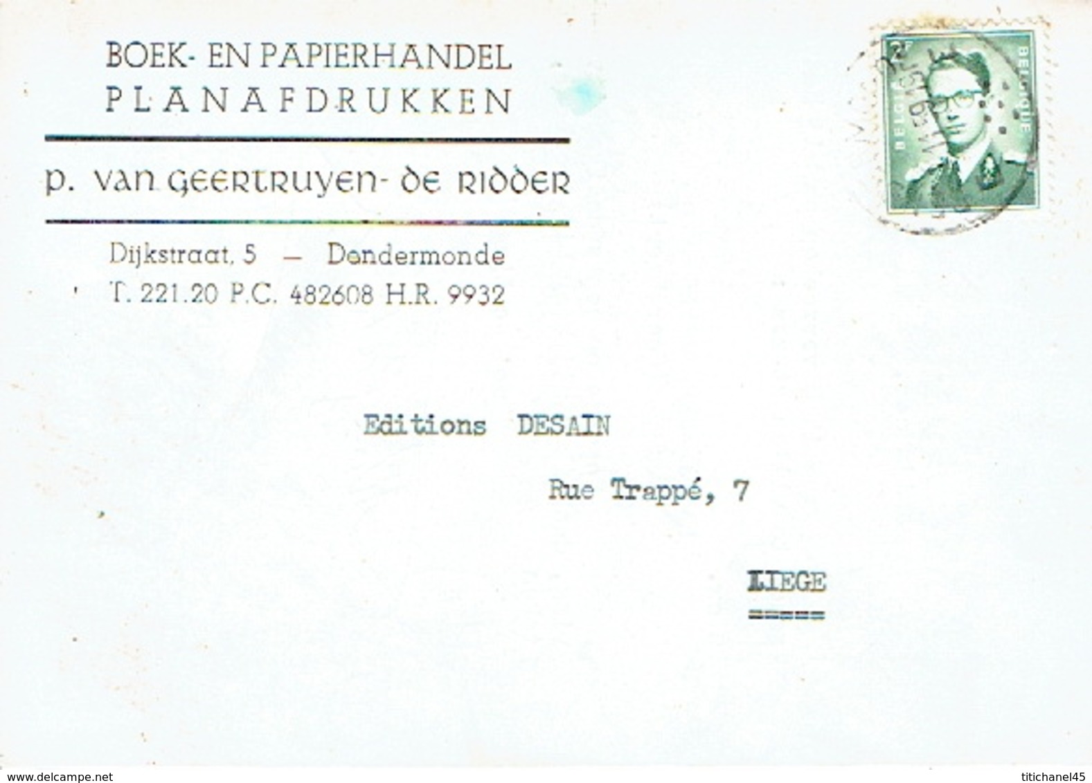 PK Publicitaire DENDERMONDE 1959 -  P.VAN GEERTRUYEN-DE RIDDER - Boek-en Papierhandel - Planafdrukken - Dendermonde