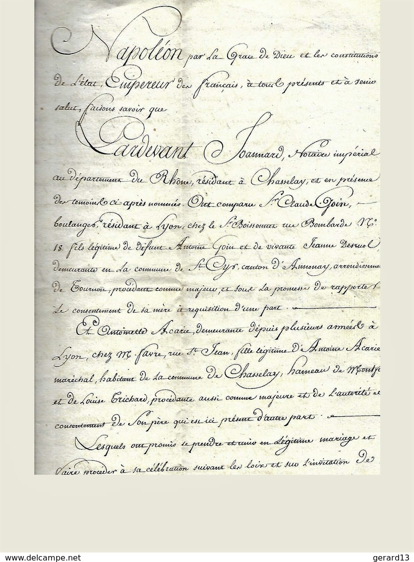 Contrat De Mariage Passé Devant Notaire Le 22 Juin 1810 3 Pages - Cachets Généralité