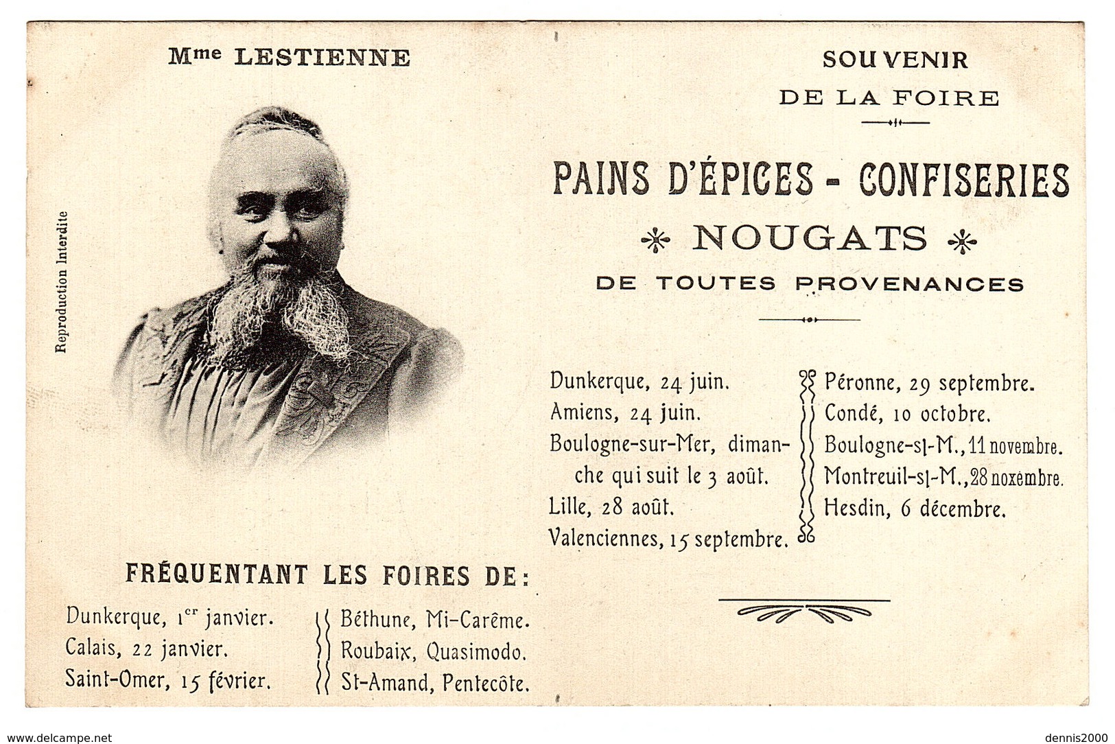 Carte PUB - SOUVENIR DE LA FOIRE - PAINS D'EPICES - CONFISERIES - NOUGATS - MME LESTIENNE - Publicité