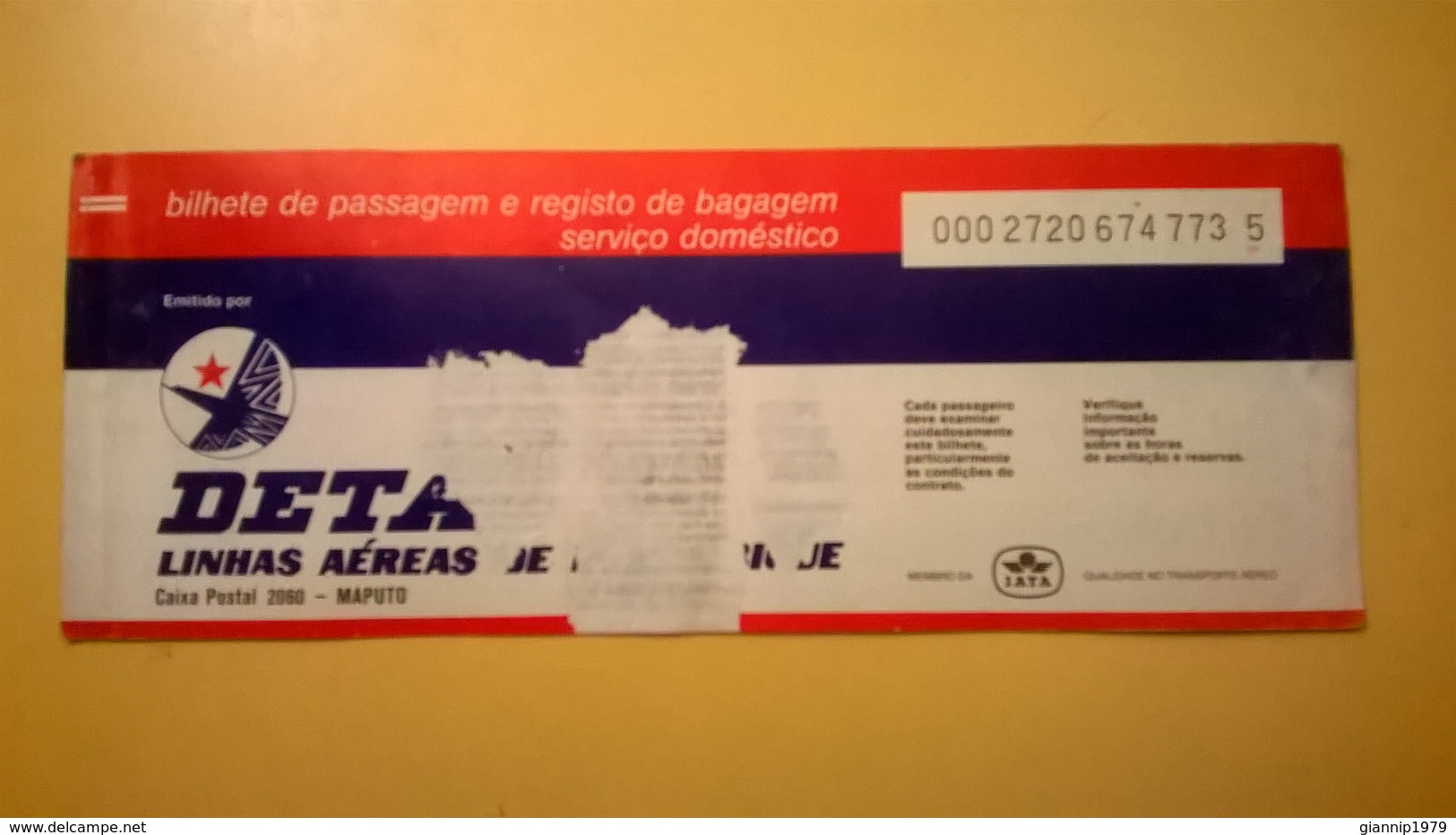 BIGLIETTO AEREO TICKET AIR DETA LINHAS AEREAS MOZAMBIQUE TETE MAPUTO 1979 - Europa