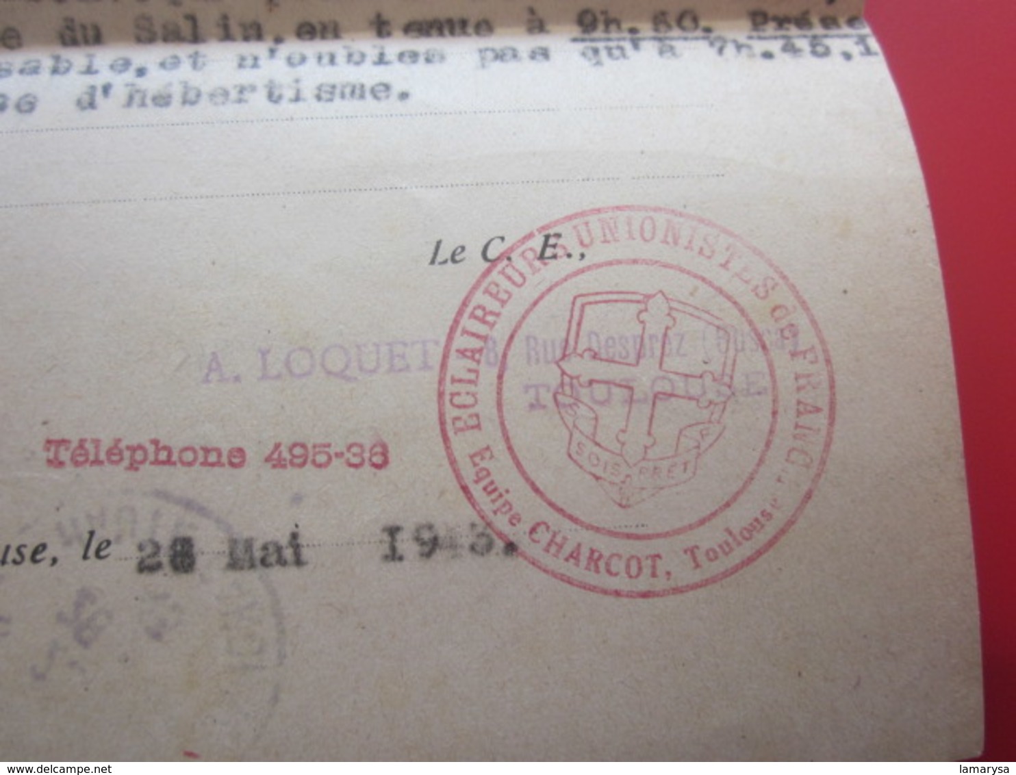 SCOUTISME FRANÇAIS ÉCLAIREURS E.U.F. GROUPE LOCAL TOULOUSE SCOUT  EQUIPE CHARCOT-ORDRE DU JOUR Convocation 1943-WW2 - Historical Documents