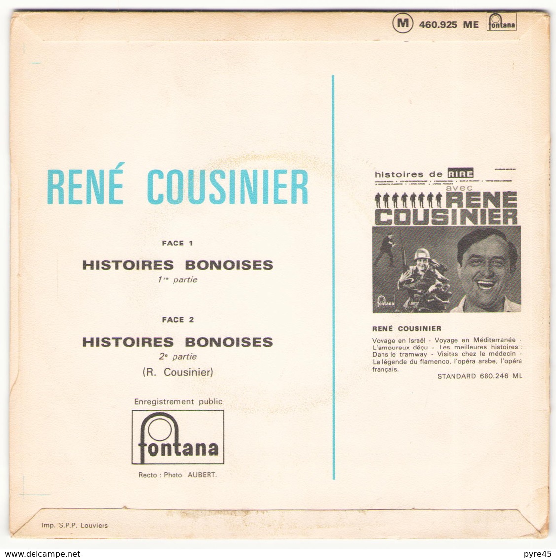 45 TOURS RENE COUSINIER FONTANA 460925 HISTOIRES BONOISES - Humour, Cabaret